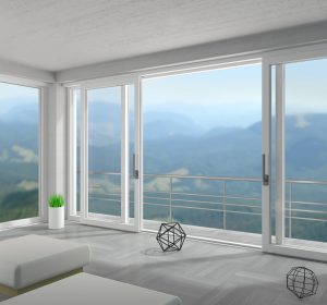 White wide sliding door in mountain chalet